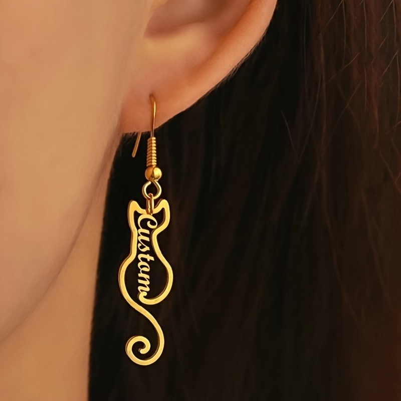 Custom Cat Shape Name Earrings - Women Accessories Name ulasan dan harga